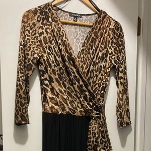 Black and leopard print faux belt tie jumpsuit